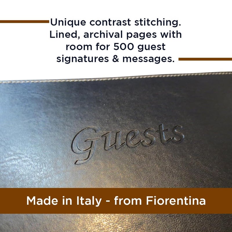 Fiorentina Leather Guest Book Soft Cover Italian with Guests Embossed on Cover Collection (Black) - Image 3